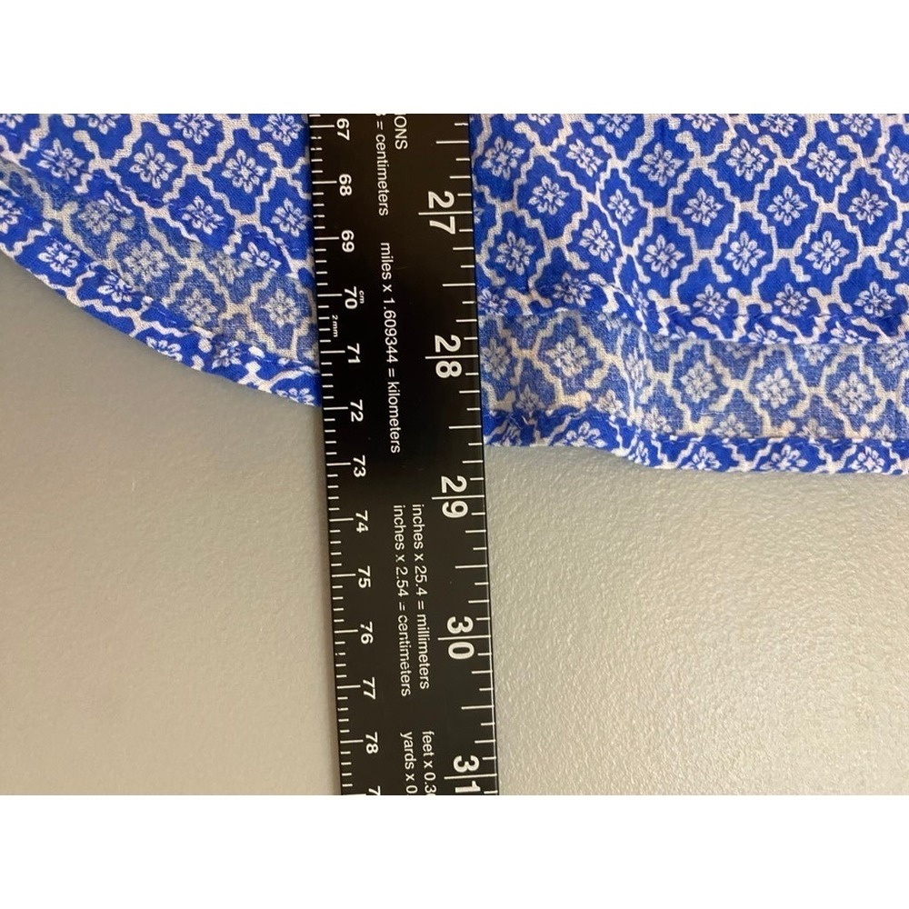 Hester & Orchard XL Blue White Geometric Cotton Roll Tab Pintuck Blouse Boho - Picture 14 of 15